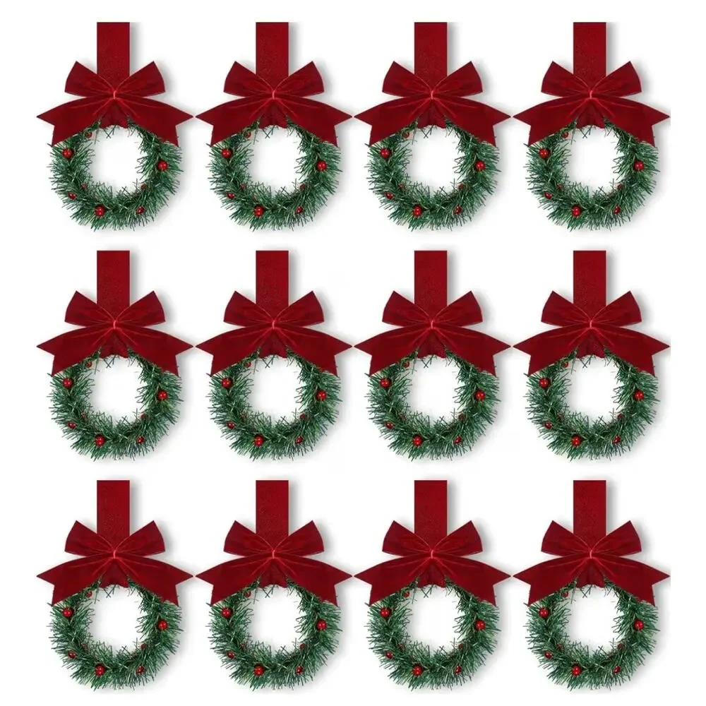 Retrowavy 12 Pcs Christmas Kitchen Cabinet Wreaths with Ribbon (C97)